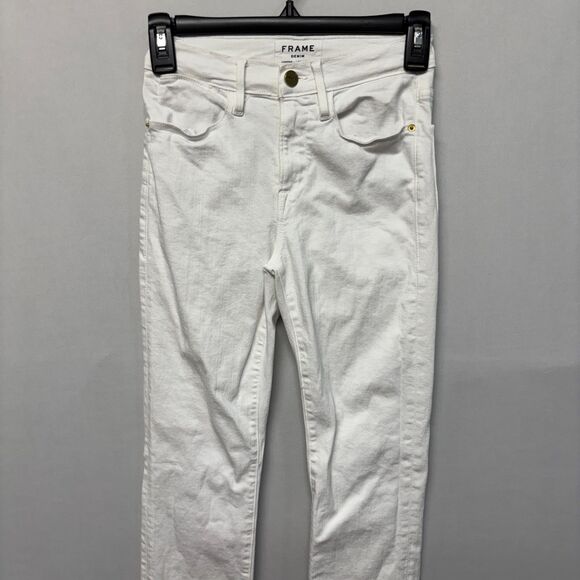 Frame Women Le High Straight Jeans Size 24 White Denim C032 -30 - Picture 15 of 16